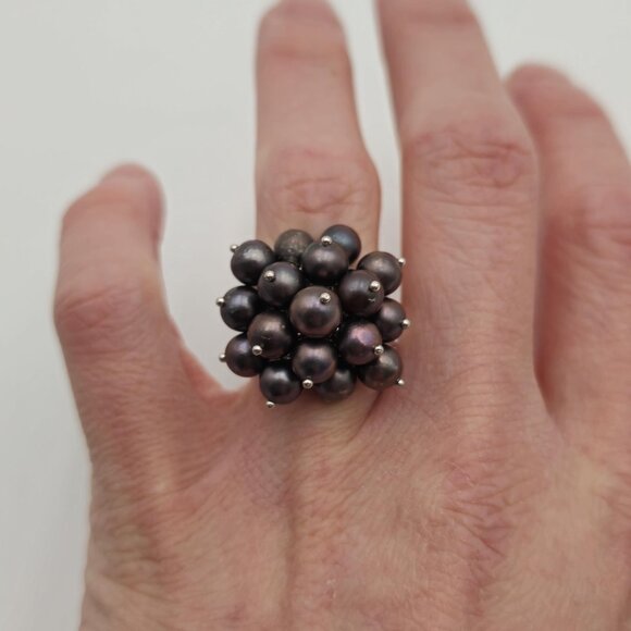Size 6.25 Sterling Silver Cluster Of Genuine Pearls Open Ring A2197 - Picture 4 of 10